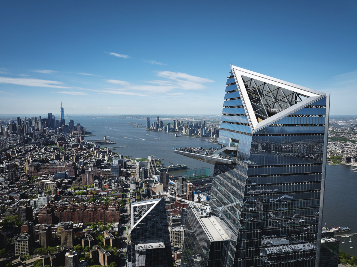 outside view of The Edge NYC during the day with NYC Skyline